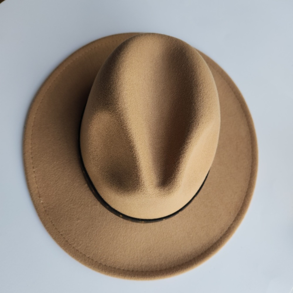 Boho Rancher Tan Fedora Hat Wide Brim Star Band Wool Blend Style FY012 Unisex - Picture 3 of 8